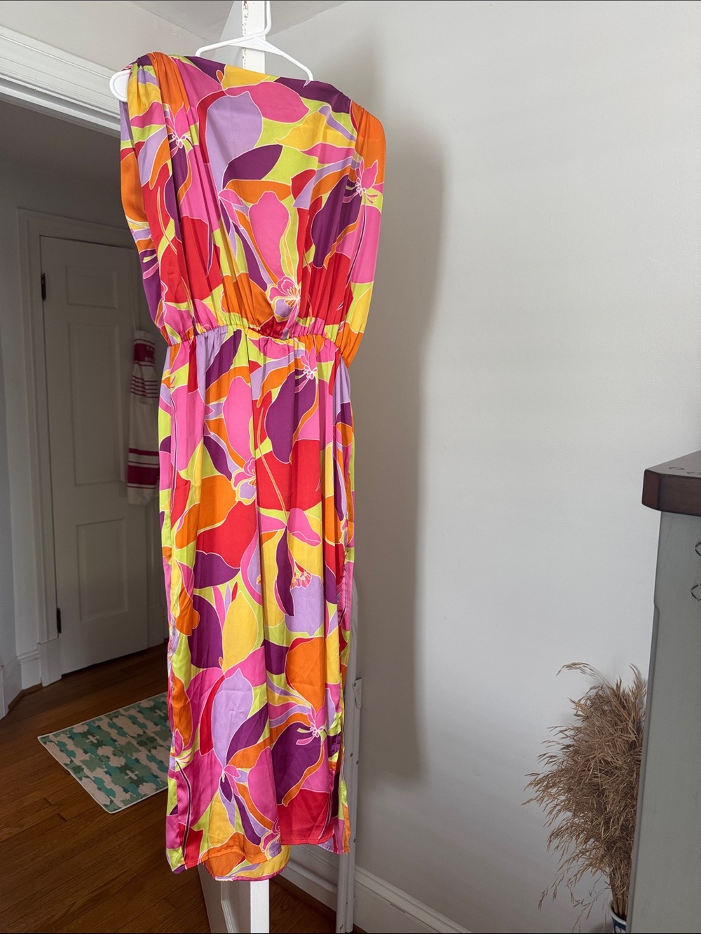 Karlie Multicolor Pink Orange Yellow Purple Floral Midi Dress